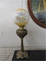 ANTIQUE HANDPAINTED FIGURAL BANQUET LAMP 33"T