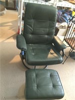Green Leather chair and footstool