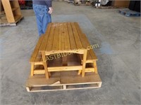 KID'S SOLID WOOD PICNIC TABLE & 2 BENCH SET