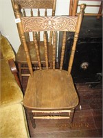 2 Oak Spindle Back Chairs w/Carved Lion Face