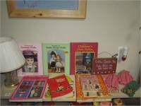Shelf Lot-Lamp,Doll Books, Hand Crocheted Doll