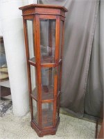 PINE HEXAGON DISPLAY CABINET 67"T X 18"W X 21"D