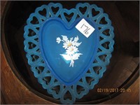 Westmoreland Daisy on Blue Heart Shaped Plate
