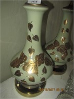 Pr. of Green Glass Table Lamps w/Goldtone Ivy