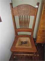 Cane Bottom Oak Spindle Back Chair-Canning Hole
