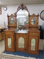 FABULOUS SCULPTED BURL WALNUT INLAID MARBLE TOP