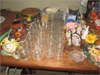 Table Lot-Glasses, Tackets, Owl Candle Warmer,