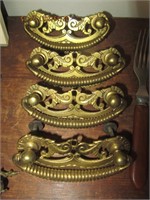 4 Beautiful Antique Solid Brass Drawer Pulls
