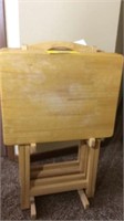 4 piece wooden tv trays and stand