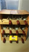Homemade wine rack with empty bottles