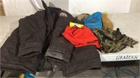 Large jacket, vest, caps, gloves and bag