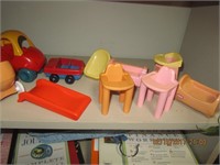 Shelf Lot-Little Tikes Doll House Size Toys & Fig.