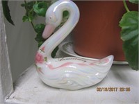 Signed Fenton 1st Anniversary Swan-Opalescent