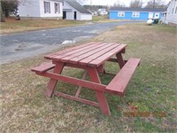 Redwood Picnic Table w/Attached Benches