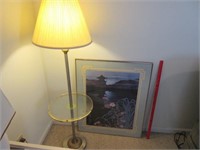 older floor lamp & large asian framed print