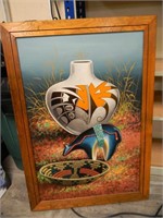 WOOD FRAMED NATIVE AMERICAN THEMED PAINTING