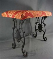 Cast Iron Bench with Padded Fabric Covered Seat