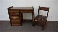 1970's Kemp Knotty Pine Student Desk with Chair
