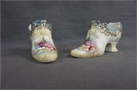 Pair Handpainted Porcelain Victorian Style Shoes