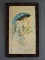 c.1900 Young Lady with a Rose Print "Rosamond"