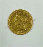 1853 Gold Liberty Head $2.5 Quarter Eagle Coin