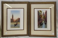 Pair Of Artist Signed Venice Scene Watercolors