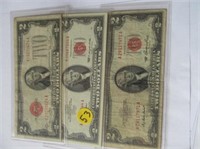 C53) 1928, 53, 63 Red Seal 2 Dollar Bills;