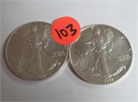 C103) 1991, 1992 Walking Liberty Silver Dollars;