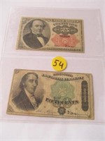 C54) U.S. Fractional Currency Notes 25 Cents and ;