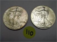 C110) 2001, 2002 Walking Liberty Silver Dollars;