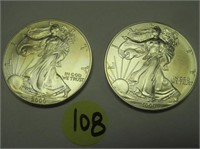 C108) 1999, 2000 Walking Liberty Silver Dollars;