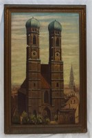 Oil On Board Of Church Signed Zirkenbach 1950