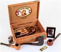 Vintage Tobacciana Pipes, Cigar Box, Zippo Lighter