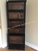 VINTAGE OAK LEAD GLASS STACKING BOOKCASE