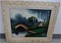 Reverse Painted Framed Cottage Scene