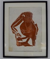 Leah Qumaluk Stone Cut Print "Bird & Man"