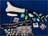 Lot Indian Turquoise Fetishes, Foreign Coins +