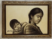 Arturo Piretti Oil On Canvas Of Mother And Child