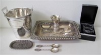 Tibetan silver metal cup with sterling pin dish