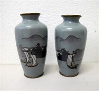 Pair Meiji cloisonne small vases