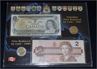 CAD Banknotes Last $1 & $2 + Coins Set