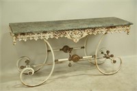 ANTIQUE MARBLE TOP CONSOLE TABLE WITH IRON BASE