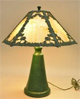Green Floral 8 Panel Slag Glass Lamp