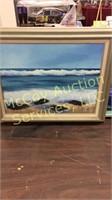 Sea shore oil painting framed and matted