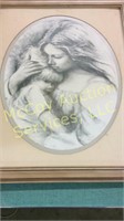 Young mother and child, matted and framed