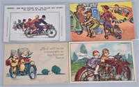 4- EARLY MOTORCYCLE COMIC POSTCARDS