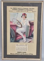 1927 WHITE CAPS CALANDER w/ AUTOMOBILE & GIRL PIC