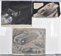 3- 1940s FRENCH CONCEPT CAR DRAWINGS