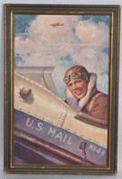 1940s US MAIL AIRPLANE WITH PILOT PAINTING