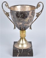 1920s RACE CAR TROPHY CUP ON MARBLE BASE